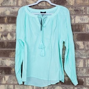 Very J Mint long sleeve gauze peasant blouse sz L